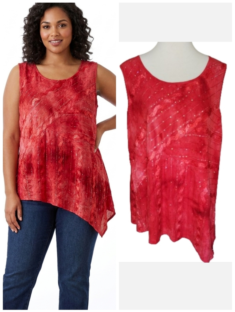Dressbarn red sleeveless Sequin top asymmetrical hemline women's plus size 2X